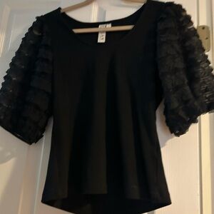 Anthropologie Chic Black Ruffled Sleeve Blouse